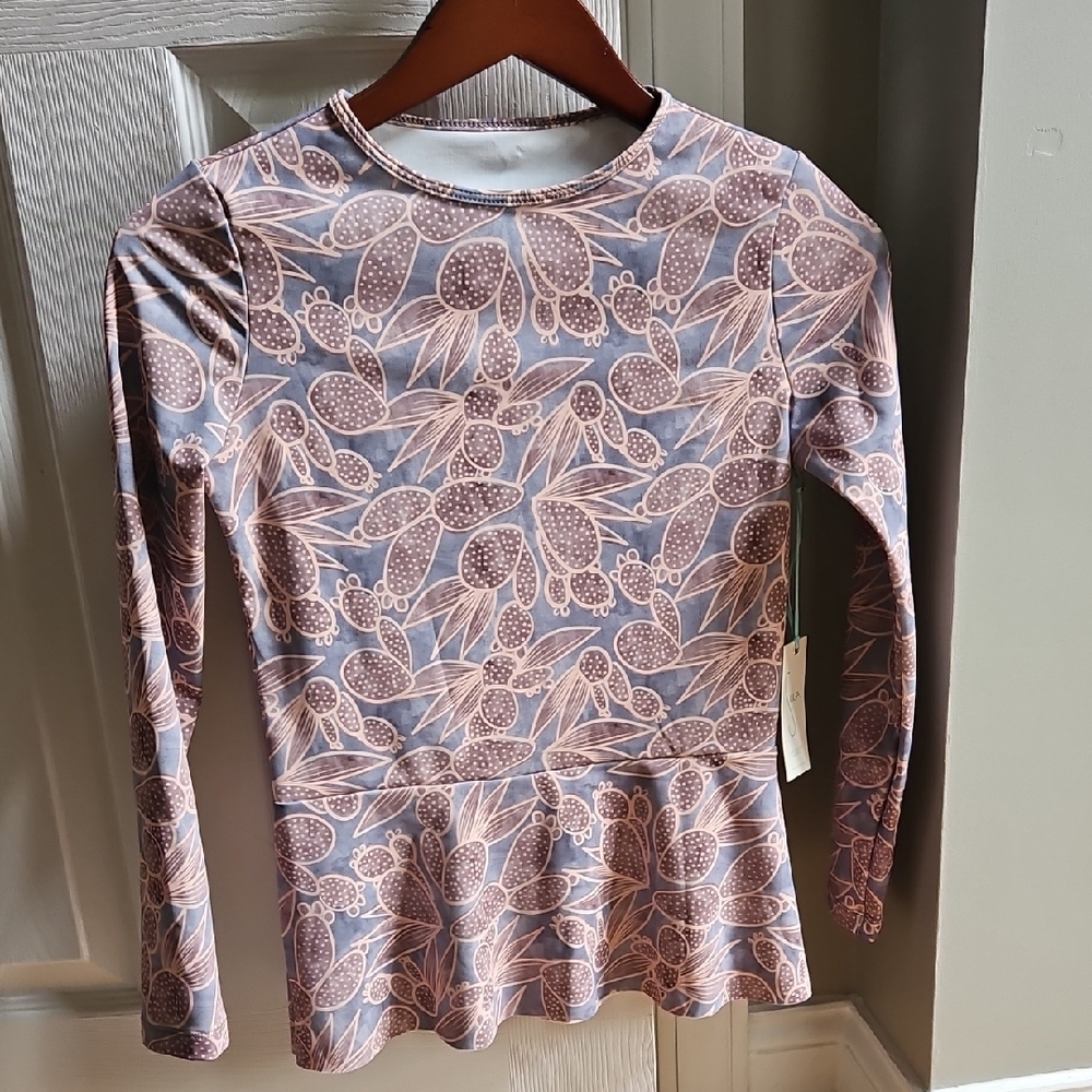 Seea Pink and Gray Floral Long Sleeve Blouse